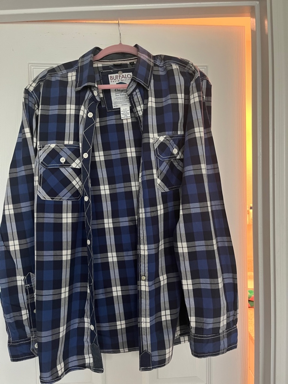 Buffalo David Bitton Blue and White Plaid Button-Down Shirt
